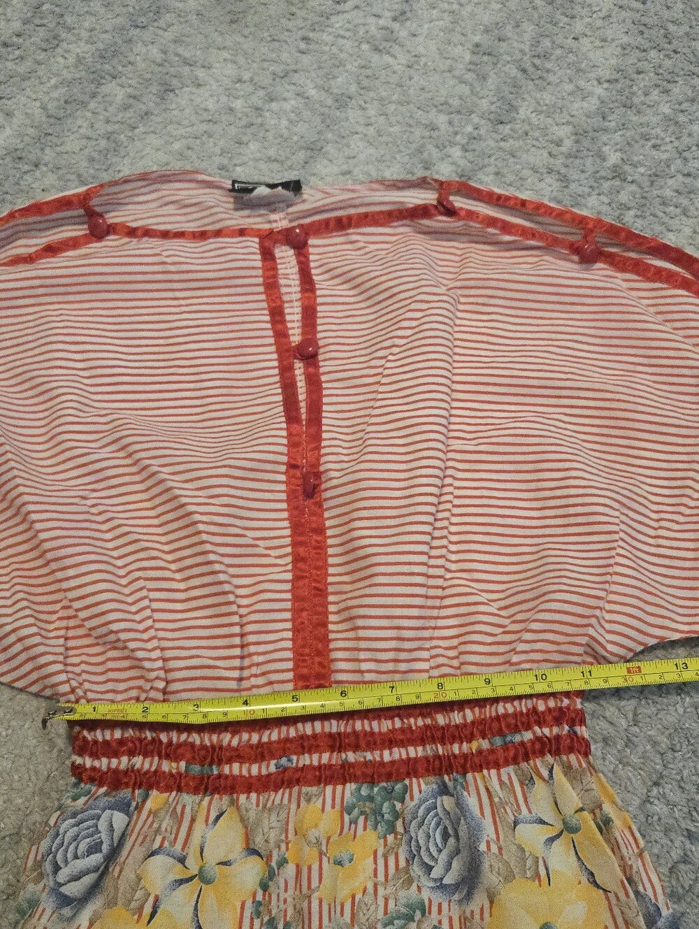 Vintage 70s/80s First Glance Striped & Floral Mixed Pattern Smocked Blouse - M - Picture 4 of 7